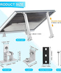 Adjustable Solar Panel Tilt Mount Brackets Kit Aluminum Alloy For Roof RV Boat Wall And Off Grid Camping Fits 50W To 400W Panels With sizes and components shown.