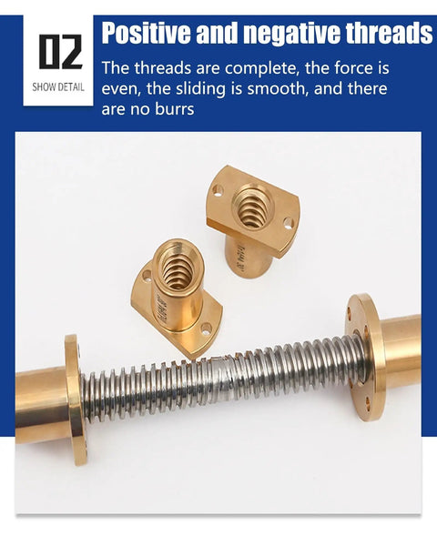 High Precision Ball Screw Kit For 3D Printers In 304 Stainless Steel With T8 T10 T12 Lead Screw And T Shaped Nut close-up