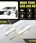 Gun Metallic KAD Touch Up Paint Kit For Nissan Rides With 2 In 1 Scratch Remover showing before and after results on car door