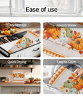Autumn Thanksgiving Dish Drying Mat Must Have For Kitchen Counter Orange Pumpkin Pattern With Sage Green Wood Grain Finish 18 X 24 Inches Absorbent Microfiber Cushioned Pad For Dishes Glassware Utensils Machine Washable