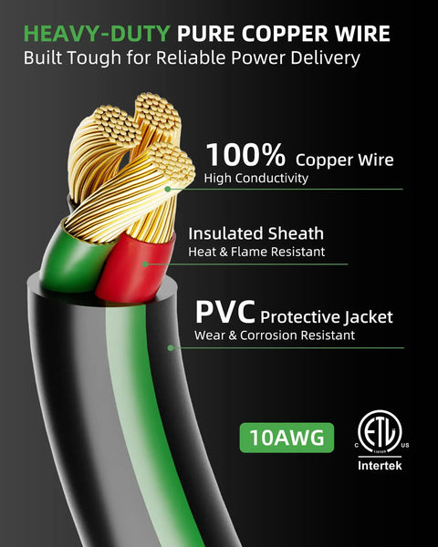 Close-up of Heavy Duty 10AWG pure copper wire with insulated sheath, for Straightforward Heavy Duty 30 Amp Ev Extension Cord That Juices Up Your Level 2 Charger Or Dryer Outlet Without Breaking A Sweat.