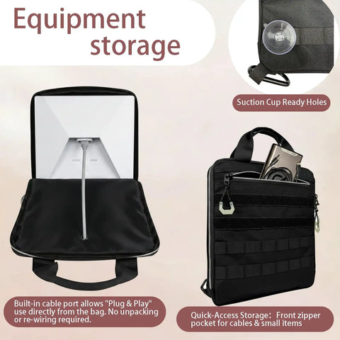 Starlink Mini Carrying Case With Tactical MOLLE System open showing interior cable storage and exterior tactical MOLLE setup.