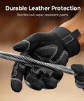 Close-up of Heavy Duty Mechanic Work Gloves With 8mm Padded Knuckles and Synthetic Leather Palm gripping metal cable.