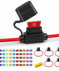 Five Pack Hella Tough 12Awg Waterproof Inline Fuse Holders With Fifty Five Atc Blade Fuses And Puller For Rv Boat Camper showing fuses and holders.
