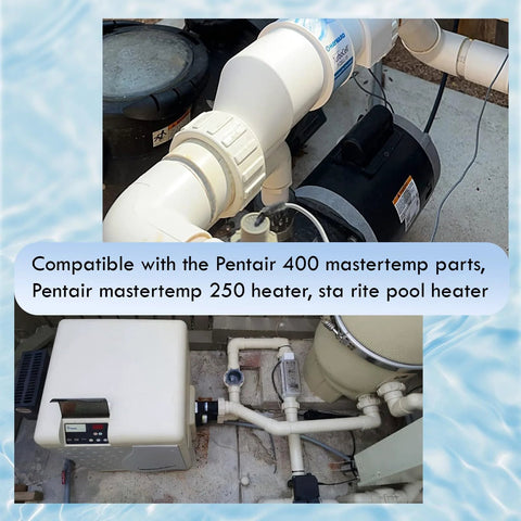 GAQUECY 2-inch heater union adapter with white PVC piping and pool pump components