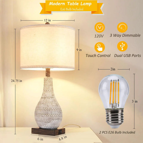 Modern Table Lamp Set For Bedroom Two Pack With Touch Control And 3 Way Dimmable Lighting Fabric Shade For Cozy Nightstand Vibe Reading Lights For Living Room Home Office Includes Two LED Bulbs