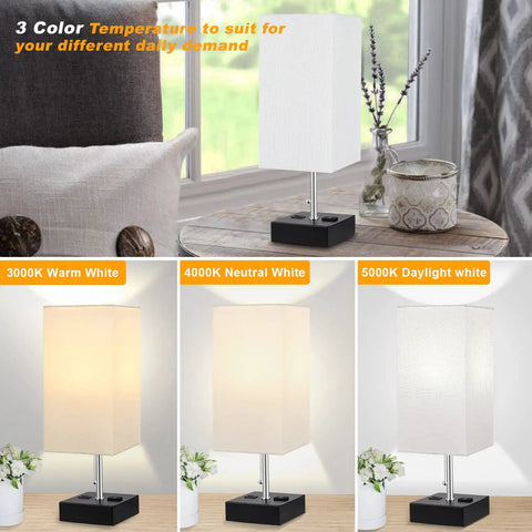 Three Color Temperature USB Table Lamp For Bedroom And Desk in warm, neutral, and daylight white, with grey linen shade.