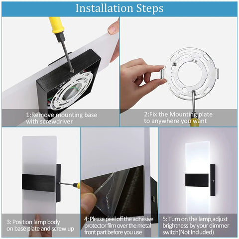 Installation of Modern Indoor Wall Sconces Set Of Two LED Wall Mount Lamps 12W Cool White 6000K with rustproof aluminum base