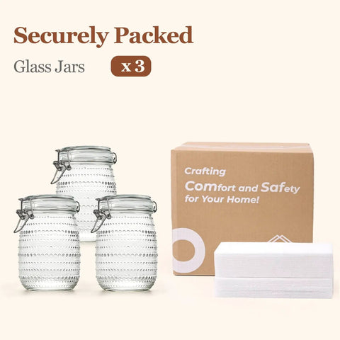 Glass Canister Set 34 Oz Each, 3 Pack Clear Jars For Coffee Bar Countertop, Embossed Polka Dot Apothecary Containers image
