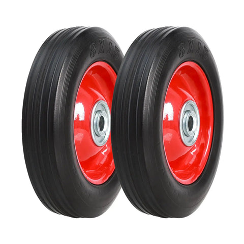 6 Inch By 1.5 Inch Flat Free Solid Rubber Tire And Wheel Assemblies Pack Of 2 Beefy Built Hand Truck Wheel Replacement