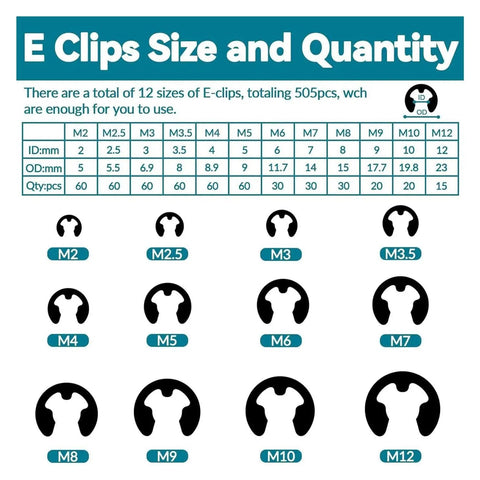 Massive 900 Piece Carbon Steel Snap Ring Set With 24 Sizes C And E Type Retaining Rings Spring Circlips Kit For Auto Parts Repair And DIY Mechanical Fixes, E clips M2-M12 sizes