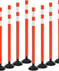 8 Pack 48 Inch Traffic Delineator Posts with Orange Reflective Collar, flexible surface mount safety poles for parking lots, road construction, and work zones
