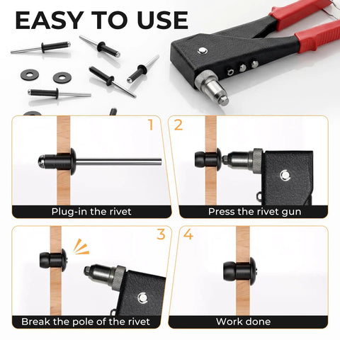 Heavy Duty 200 Pcs 3/16 Inch Pop Rivets Assortment Kit step-by-step use with rivet gun and rivets