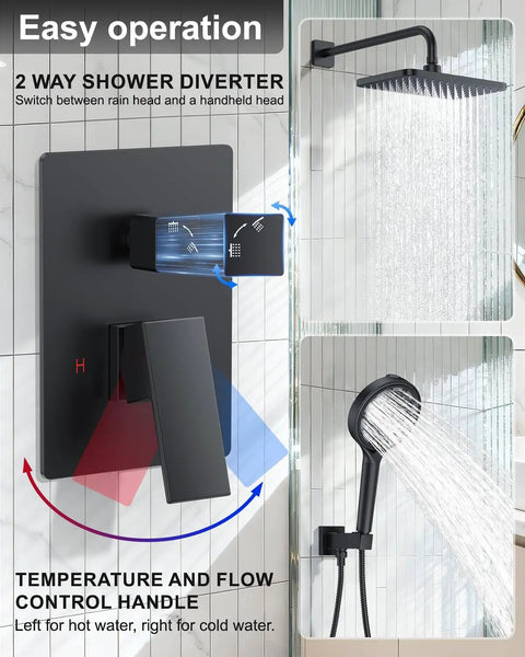 Slick Matte Black Rainfall Shower System With Filtered Handheld Sprayer Featuring Top Shelf Solid Brass Valve And Hella Durable Easy Clean Silicone Jets For A Smooth Daily Rinse Upgrade Your Bathroom Vibe