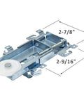 Premium 1-7/16 Inch Nylon Flat Edge Closet Door Roller Assembly for Steel Framed Mirror Doors showing dimensions and nylon wheel