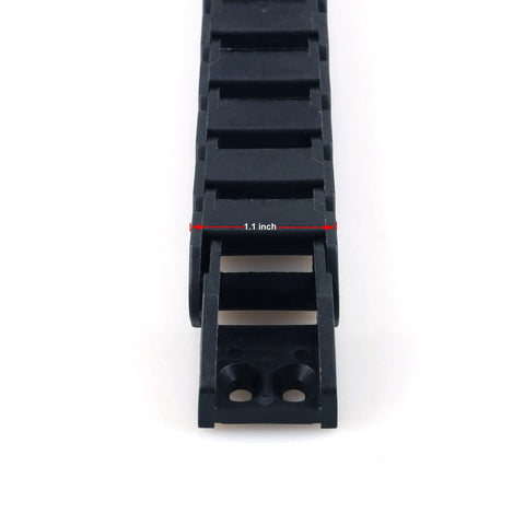 Front view of Drag Chain Cable Carrier 15x20mm Internal Size 1m Length Plastic Semi Enclosed Wire Guide in black