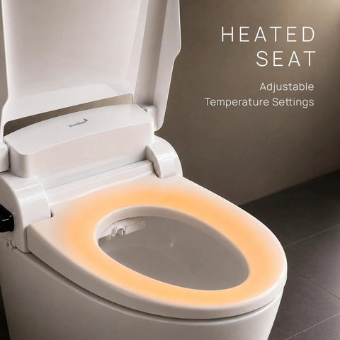 Slick Smart Bidet Toilet Seat With Heated Seat And Warm Water Spray Plus Air Dryer Remote Control, showing heated seat feature.