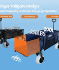 All Terrain Beach Wagon No Assembly Needed With 9x4 PU Wheels 200L Capacity 330lb Heavy Duty Collapsible Utility Cart With Extended Tailgate For Beach Camping And Outdoor Adventures shown fully expanded with tailgate.