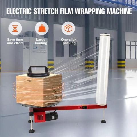 Semi Automatic Electric Stretch Film Dispenser for Pallet Wrapping with heavy-duty build, shown wrapping a pallet with film