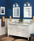 Bathroom featuring Brantford Style 2-Light Dual-Mount Vanity Light in Brushed Nickel with Frosted Glass and matching fixtures.