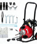 Pro Shop Grade Automatic Electric Drain Snake Machine With 100 Ft Antikink Steel Cable Foot Pedal Control And Eight Spiral Cutters.