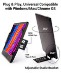 11.6 Inch HD Laptop Screen Extender with 360 Degree Swivel shown with USB and HDMI ports, adjustable stand, side view.