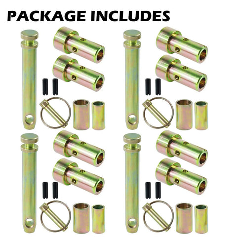 4 Pack CAT 1 Quick Hitch Bushings Kit with S07070200 Top Link Pin and S07090100 Lynch Pin, heavy duty, zinc dichromate plated