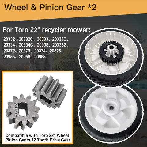 2-Set Beefed-Up 8 Inch Wheel Plastic Gear Assembly With Pinion Gear Kit 115-4695 display for Toro Recycler Mower