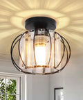 Black Crystal Flush Mount Ceiling Light With Modern Close To Ceiling Design Semi Flush Fixture illuminating a room with crystal shine.