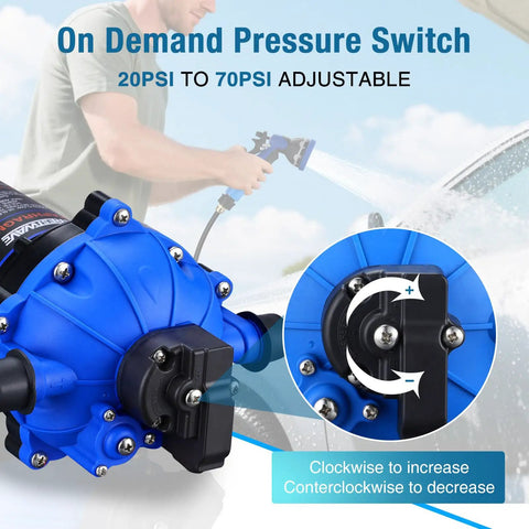 Workhorse Five Chamber Self Priming Diaphragm Water Pump 7 GPM 70 PSI 110V AC With Pressure Switch and strainer in use