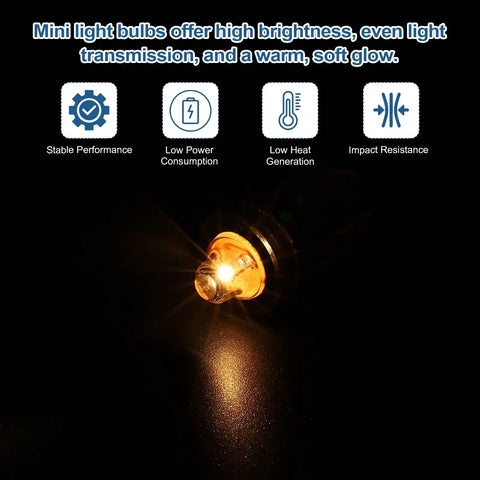 Killer 4 Pack E10 Miniature Screw Base Light Bulbs For Model Kits And Electronics 2.2 Volt Warm Yellow Glow 0.55 Watt shining brightly.