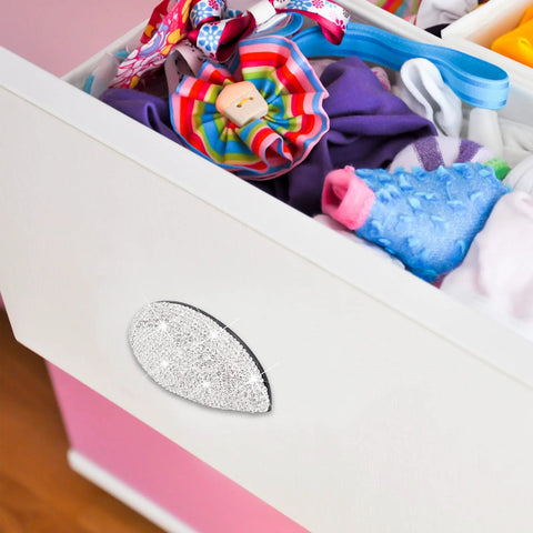 2 Piece Bling Crystal Drawer Pulls Flat Cup Handles Zinc Alloy With Rhinestones on white dresser drawer with clothes