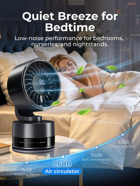 Compact USB Desk And Wall Mount Fan With Suction Cup Base And Digital LED Display Six Speeds Quiet Oscillating Motion Adjustable Tilt for bedroom