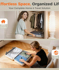 Two women using Cordless Travel Vacuum Seal Bags Set With Rechargeable Wireless Pump 18 Pack in 3 Sizes for clothing storage