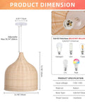 Natural Rattan Woven Pendant Light 13.78 inch handmade ceiling fixture dimensions and bulb compatibility details