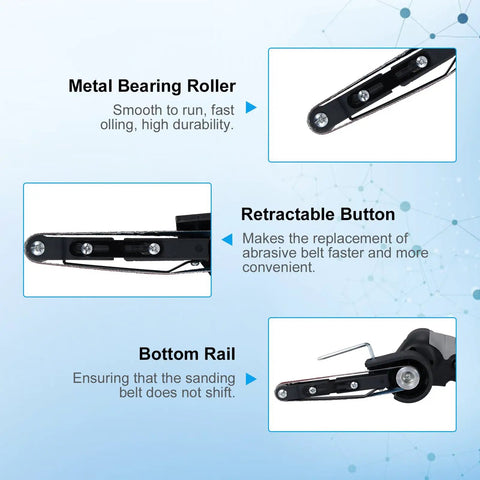 Heavy Duty Electric Mini Belt Sander With Knockout Rubber Grip And Variable Speed for smooth sanding with metal bearing roller.