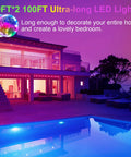 Smart WiFi LED Strip Lights For Bedroom 100ft RGB Color Changing Rope Lights illuminating outdoor house with pink glow at sunset