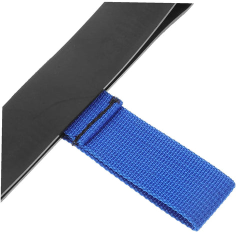 Close-up of Go-To Neoprene Scuba Tank Belt With Secure Attachment Strap For Decompression Tanks And Diving Gear, blue strap detail