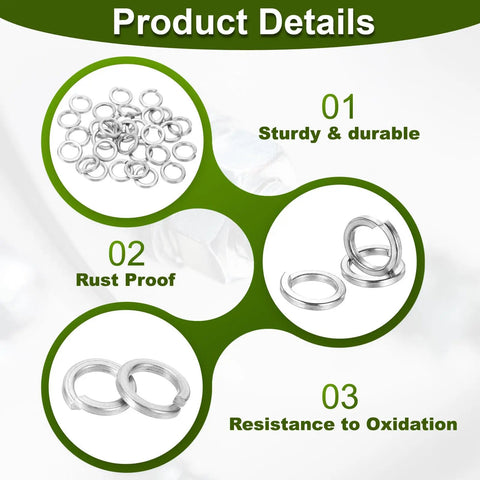 M10 Split Lock Washers Kit, 304 Stainless Steel Spring Lock Washers 30 Pack, Rust Resistant For Screws And Bolts, Automotive Machinery DIY Projects, Keeps Fasteners Tight, Silver Finish, 304 stainless steel split lock washers shown in detail