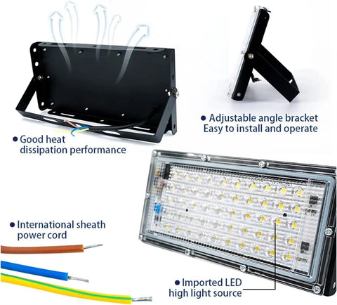 JUDYSSY Security Lights Outdoor Reflector Led Floodlight Outdoor Flood Light S, showcasing adjustable bracket and heat dissipation design.