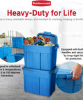 Heavy Duty Stackable Storage Bins 18 Gallon Plastic Totes With Lids And Handles Heritage Blue 10 Pack shown with packed items.