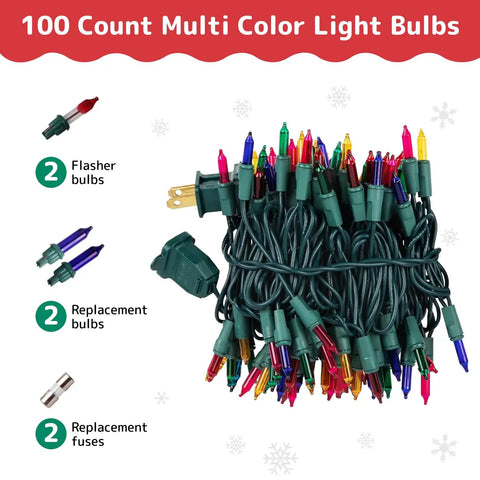 Outdoor Christmas String Lights With Green Wire 100 Count 20 Ft Multicolor Incandescent For Patio Fence Yard Indoor And Outdoor Xmas Decor Built Tough With Extra Bulbs And Fuses