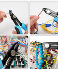 Precision Flush Wire Cutters With Stripping, Slim Diagonal Cutters, 6 Inch Pliers in use on wires and beads, non slip grip