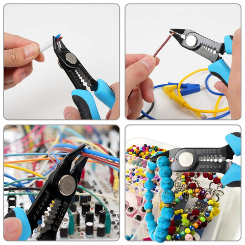 Precision Flush Wire Cutters With Stripping, Slim Diagonal Cutters, 6 Inch Pliers in use on wires and beads, non slip grip