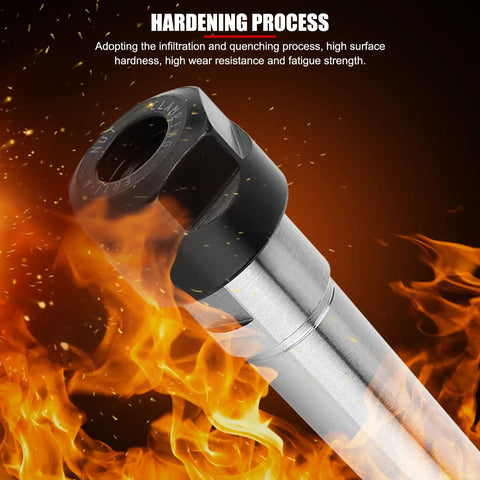 MTB1 ER11 M6 Morse Taper Collet Chuck Holder showing high hardness and wear resistance in fire-themed background