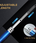 Wood Lathe Tool Set With Removable Handle And Adjustable Connector, showing adjustable length feature and L tool for fixing.