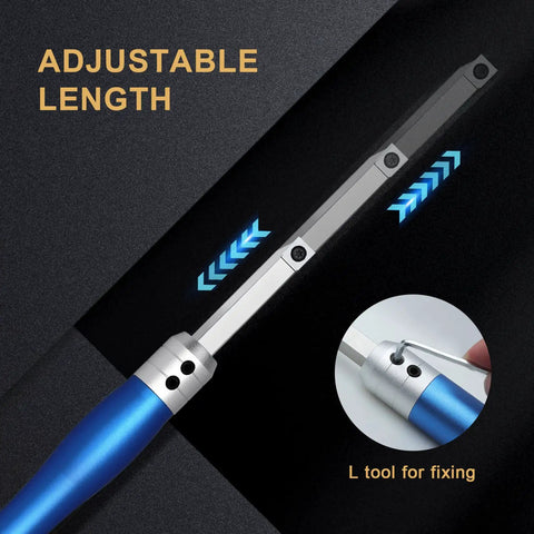 Wood Lathe Tool Set With Removable Handle And Adjustable Connector, showing adjustable length feature and L tool for fixing.