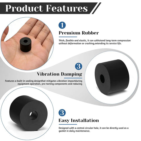 Image showing premium heavy duty black rubber spacer designed for vibration damping and easy installation, part of Heavy Duty Black Rubber Spacers 8 Pack 1 Inch Thick 5 16 Bore Solid Industrial Cushion Blocks For Cars And Diy Projects Multi Purpose Vibration Isolators Flexible Polymer Quick Swap Zero Jitter Installation Real Deal For Home Workshops.
