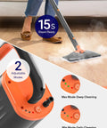 Slick 20 In 1 Steam Mop Cleaner With Detachable Handheld Steamer And Rapid Heat Up Tech Heavy Duty Grime Slayer Multi Surface Cleaning Rig For Tiles Carpet And Grout Grey in use, adjustable modes and steam ready indicator.