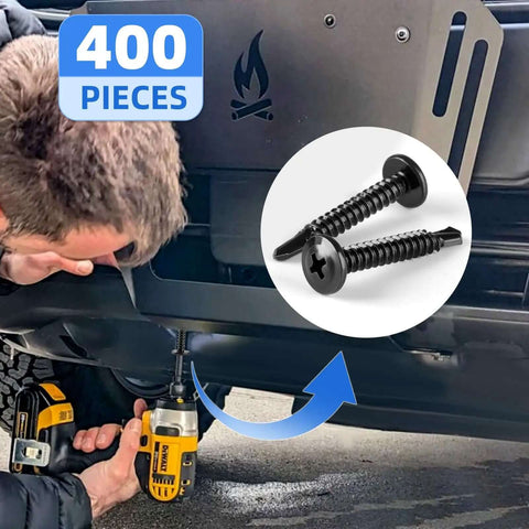 410 Stainless Steel Self Tapping Screws Self Drilling Sheet Metal Screws Black Oxide Assortment, man using drill